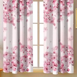 Steve & Anderson Bliss Pink & White 2 Pieces Floral Regular Window Curtain (5 Feet)-image-57