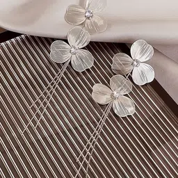 KRENOZ Silver Plated Artificial Stones Studded Triple Petal Floral Drop Earrings-54