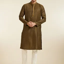 Diwas by Manyavar Ethnic Motifs Woven Design Thread Work Mandarin Collar Straight Kurta-image-74