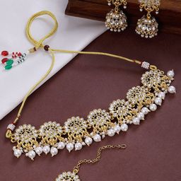 OOMPH kundan Studded & Pearls Beaded Jewellery Set-20