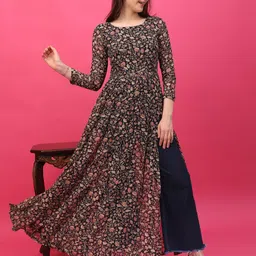 SCORPIUS Floral Print Georgette Maxi Longline Top-image-81