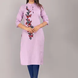 Mehsoos Floral Embroidered Mandarin Collar Cotton Straight Kurta-picture-47