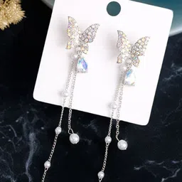 Anouk Gold Plated American Diamond Studded Contemporary Korean Drop Earrings-87