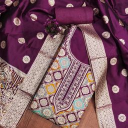 HERE&NOW Ethnic Motifs Embroidered Sequinned Jacquard Unstitched Dress Material-image-46