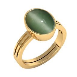 VISHVMA 5.25 Ratti Gold-Plated Cats Eye Gemstone-Studded Finger Ring-picture-0