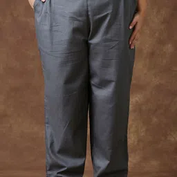 Sizeupp Women Plus Size Pleated Cotton Regular Fit Wide Leg Trousers-17