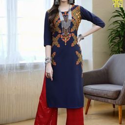 HERE&NOW Selection Of 2 Floral Printed Round Neck Straight Kurtas-image-61