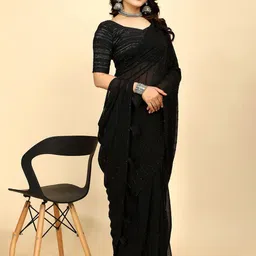 K 5 Fashion Striped Sequinned Pure Chiffon Saree-37