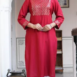 MF Hayat Women Yoke Embroidered Straight Kurtas-image-74