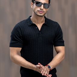 Maniac Men Solid Polo Collar Cotton Slim Fit T-shirt-image-37