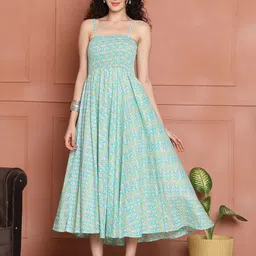 Aawari Women Chevron Print Shoulder Straps Fit & Flare Midi Dress-image-89