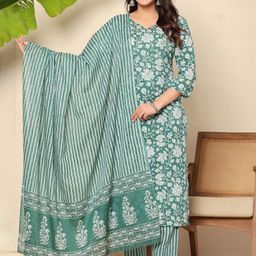 FLAMBOYANT Women Ethnic Motifs Embroidered Regular Pure Cotton Kurta with Trousers & With Dupatta-picture-28