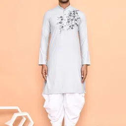 Arihant Rai Sinha Men Ethnic Motifs Yoke Design Regular Thread Work Pure Cotton Kurta with Dhoti Pants-picture-9