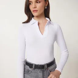 Happiness istanbul Women Ribbed Shirt Collar Cotton Shirt Style Top-image-97