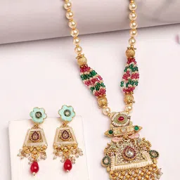 KARATCART Gold-Plated Stones Studded & Beaded Meenakari Work Rani Haar Jewellery Set-17