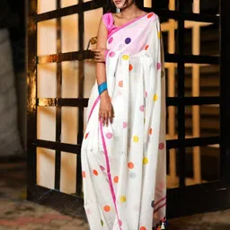 Ruuprekha Polka Dot Printed Pure Cotton Saree-20