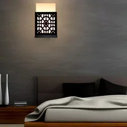 Gojeeva Black & White Textured Contemporary Wooden Rectangle Shaped Wall Lamp-16