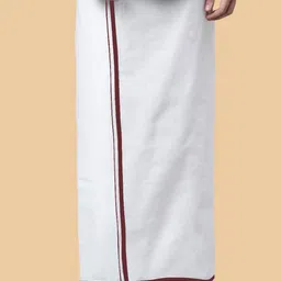 WHITE HEART Men Solid Pure Cotton Coloured Border Single Layer Dhoti-11