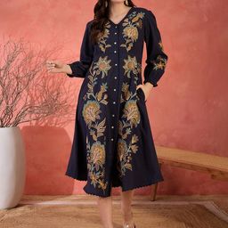 ZUMMER Floral Embroidered Puff Sleeve A-Line Maxi Dress-image-30