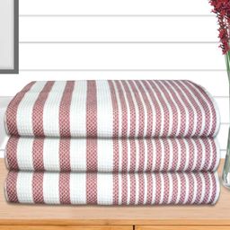 Athom Living Maroon & White 3 Pieces Striped Cotton 210 GSM Bath Towels-image-91