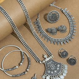 NAMAN ARTS Silver Plated Oxidised Jewellery Set-image-39