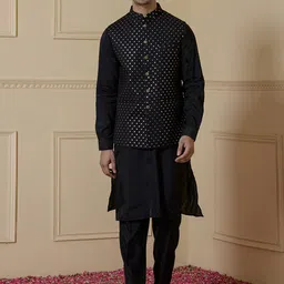 Satwaa Men Regular Sequinned Kurta with Trousers-picture-8