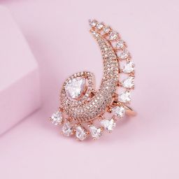 Adwitiya Collection Rose-Gold Plated American Diamond Studded Carry Shape Adjustable Ring-51