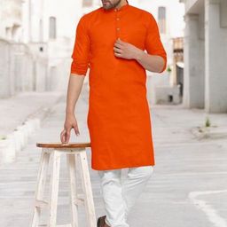 ANUJ FASHION Men Orange Mandarin Collar Cotton Kurta-picture-8