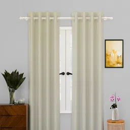 Kuber Industries Cream 2 Pieces Self Design Cotton Door Curtains-44