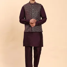 Pro-Ethic STYLE DEVELOPER Men Angrakha Sequinned Pure Cotton Kurta with Trousers-35