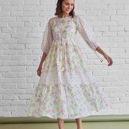 The Yellow Bow Floral Printed Fit and Flare Midi Dress-image-81