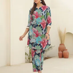 Rain & Rainbow Floral Printed Pure Cotton Tunic With Trousers-40