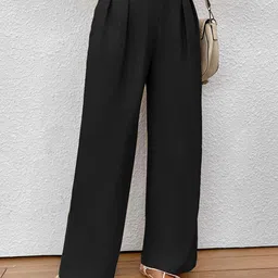 all about you Women Solid Flat-Front Mid-Rise Loose Fit Parallel Trousers-image-52