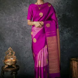 SWEETPEL Ethnic Motifs Woven Design Zari Banarasi Saree-picture-7