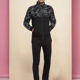 WILD WEST Men Printed Colourblocked Mock Collar Tracksuits-picture-4
