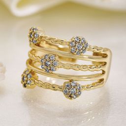 Rubans Gold-Plated Cubic Zirconia- Studded Layered Finger Ring-image-65