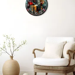 OLIVE TREE Wooden Wall Clock Teal & Red Printed Round Contemporary Wall Clock-image-18