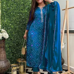 GoSriKi Bandhani Printed Straight Kurta With Trousers & Dupatta-47