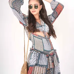 Geometric Print Long Sleeve Georgette Mini Dress-image-77