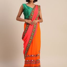 DIVASTRI Embellished Kutchi Embroidery Pure Georgette Half and Half Saree-picture-52