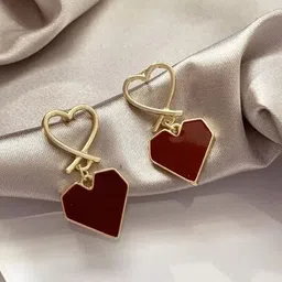 SZN Artificial Stones Studded Heart Shaped Korean Drop Earrings-58