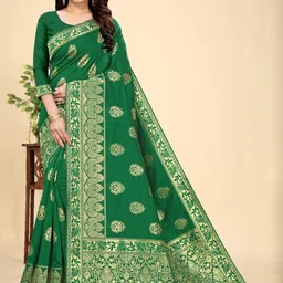 MORDEN MUSE Woven Design Zari Silk Blend Banarasi Saree-picture-17
