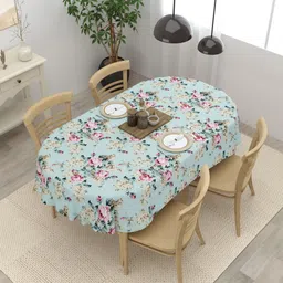 Clasiko Green & Pink Floral Printed Anti-Skid Cotton 4-Seater Table Cover-33