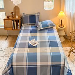 JC HOME Blue & Grey Checked 220 TC Cotton King Bedsheet With 2 Pillow Covers-picture-7