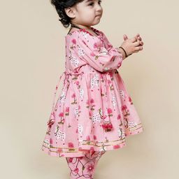 Chanda Mama Girls Floral Printed Regular Pure Cotton Kurta with Dhoti Pants-25