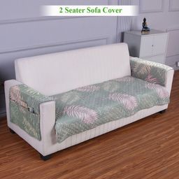HOKIPO Green & Off White Printed Polyester 2 Seater Sofa Cover With Arms-image-55