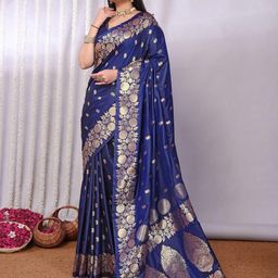 KALINI Navy Blue Banarasi Pure Silk Sarees-image-39