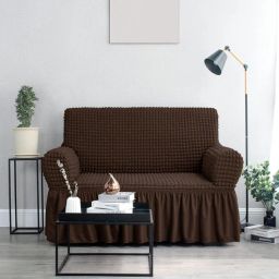 cortina Brown Polyester Stretchable 2 Seater Sofa Cover-picture-44