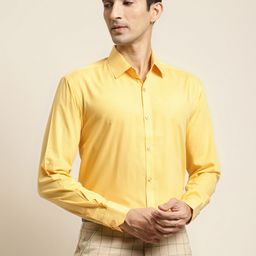 SOJANYA Men Yellow Cotton Classic Fit Solid Formal Shirt-image-79