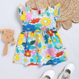 YK X Tinyo Girls Floral Print Flutter Sleeve Fit & Flare Dress-image-73
